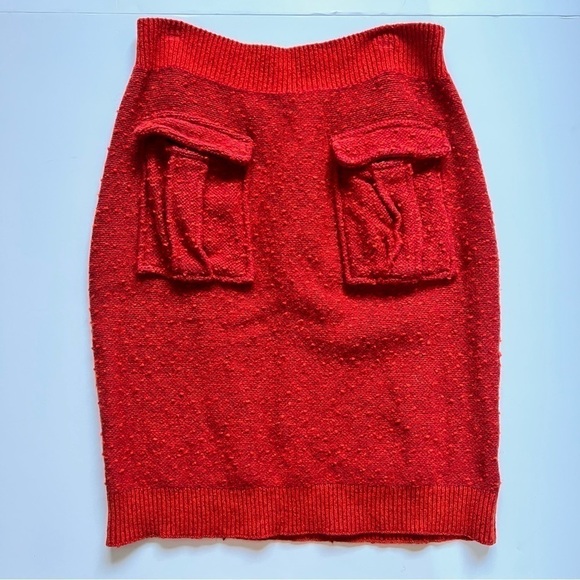 Anthropologie Moth Skirt Sweater Knit Wool Blend Cargo Patch Pockets Red S - Picture 1 of 7